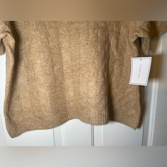 1.state Womans Twofer Cable Knit Sweater XL Tan Cropped Soft Collared NWT - Picture 4 of 7